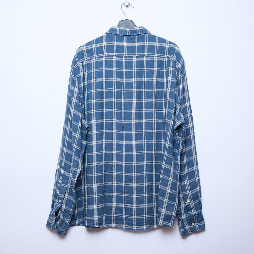 Faherty Laguna 100% Linen Nightfall Plaid Button Down Blue Shirt XXL - Picture 3 of 14